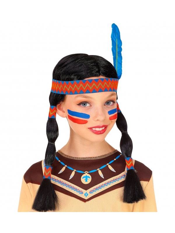 Perruque indienne à plumes pour fille