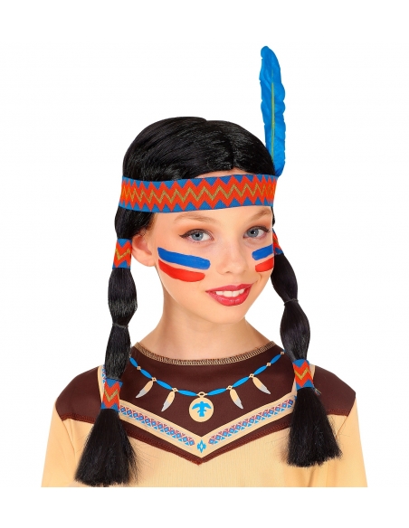 Perruque indienne à plumes pour fille