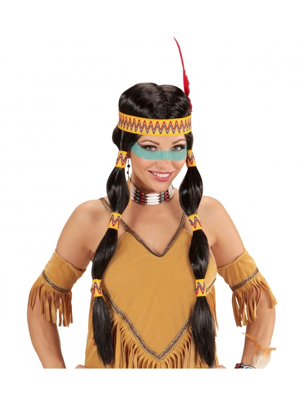 Perruque Indienne Squaw avec Bandeau et Plume Femme