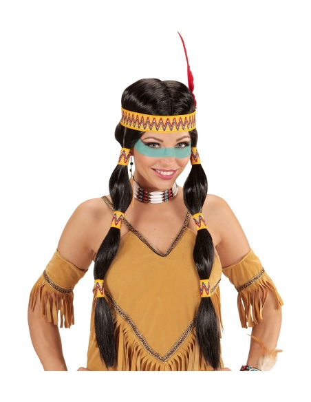 Perruque Indienne Squaw avec Bandeau et Plume Femme