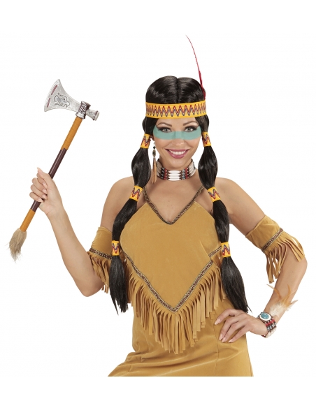 Perruque Indienne Squaw avec Bandeau et Plume Femme