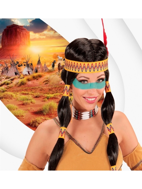 Perruque Indienne Squaw avec Bandeau et Plume Femme