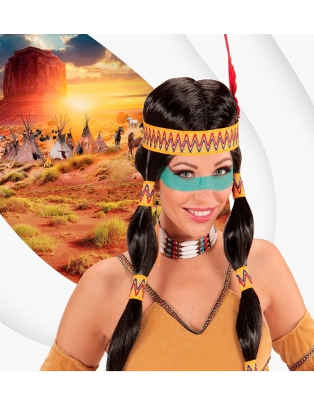 Perruque Indienne Squaw avec Bandeau et Plume Femme