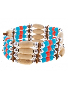 Bracelet indien élastique en perles de bois et PVC