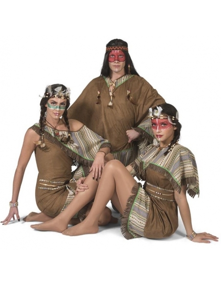 Poncho amérindien homme motif ethnique et plumes