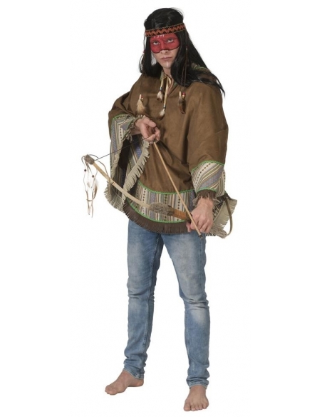 Poncho amérindien homme motif ethnique et plumes