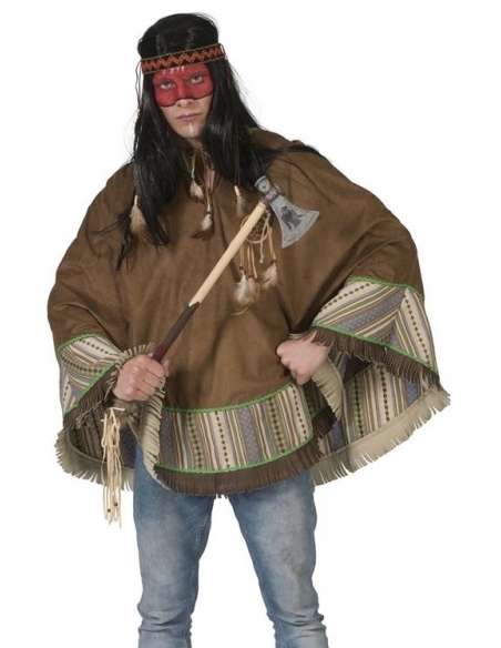 Poncho amérindien homme motif ethnique et plumes