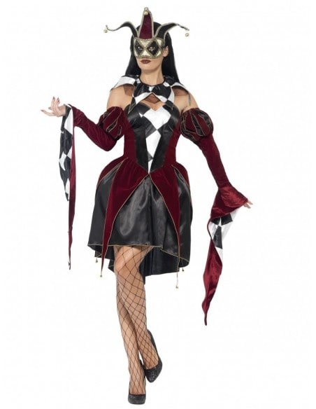 Déguisement Vénitienne Gothique Noire et Bordeaux