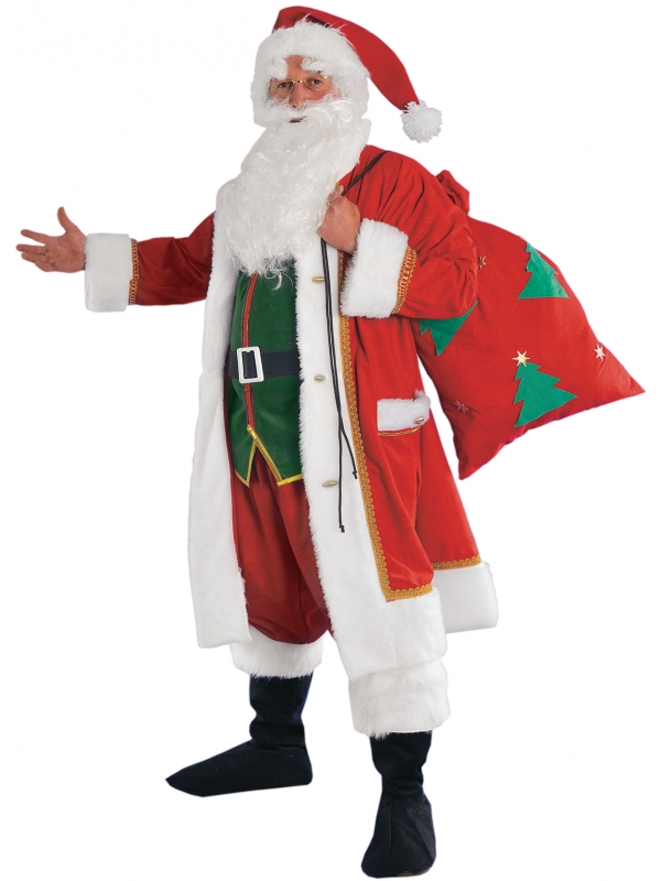 Costume Père Noël qualité professionnelle avec gilet vert