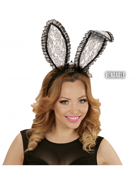 Serre -tête oreilles de lapin en dentelle - noir