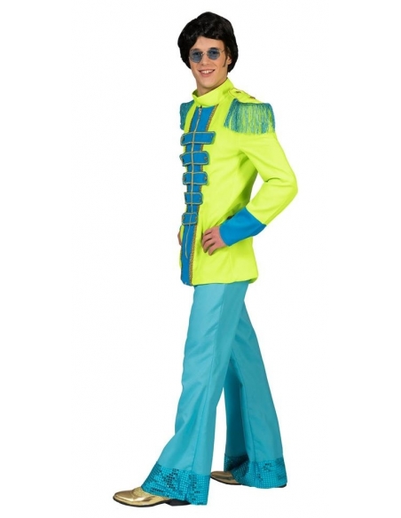 Veste de scène pour homme vert fluo et bleu style Beatles
