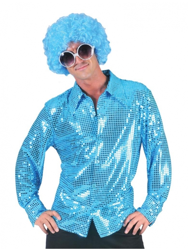 Chemise Disco bleue à paillettes pour homme