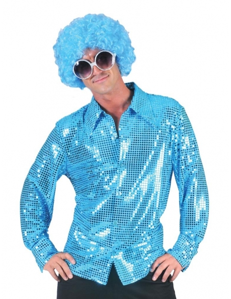 Chemise Disco bleue à paillettes pour homme