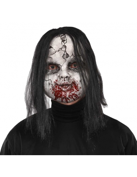 Maque terrifiant de fille zombie avec cheveux noirs