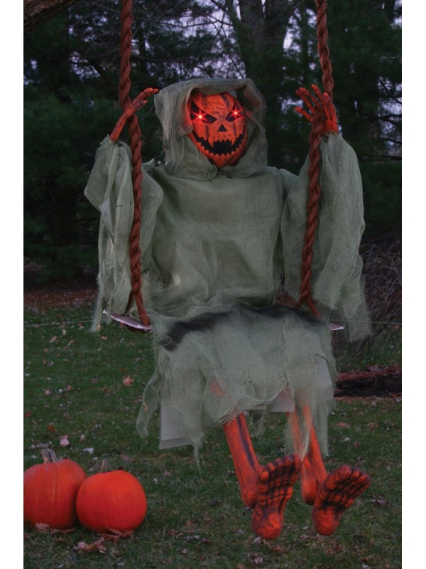 Citrouille maléfique sur balançoire : décoration originale pour halloween