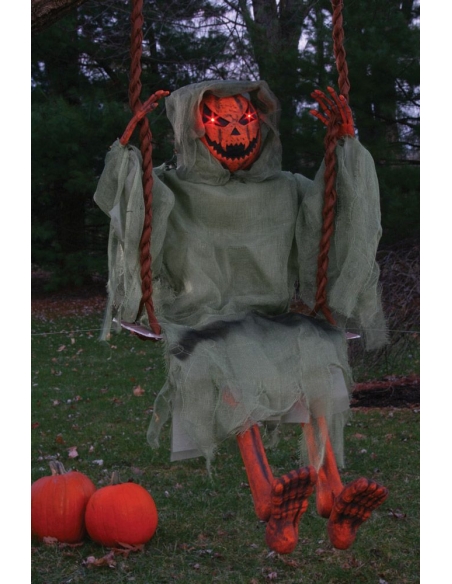 Citrouille maléfique sur balançoire : décoration originale pour halloween