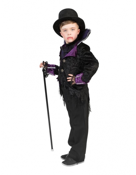 Déguisement de vampire garçon avec veste queue de pie et jabot