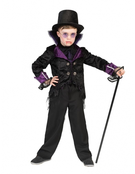 Déguisement de vampire garçon avec veste queue de pie et jabot