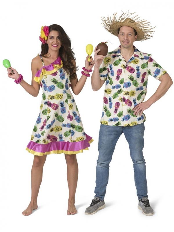 Robe Hawaïenne femme à motif d'ananas pour fête déguisée