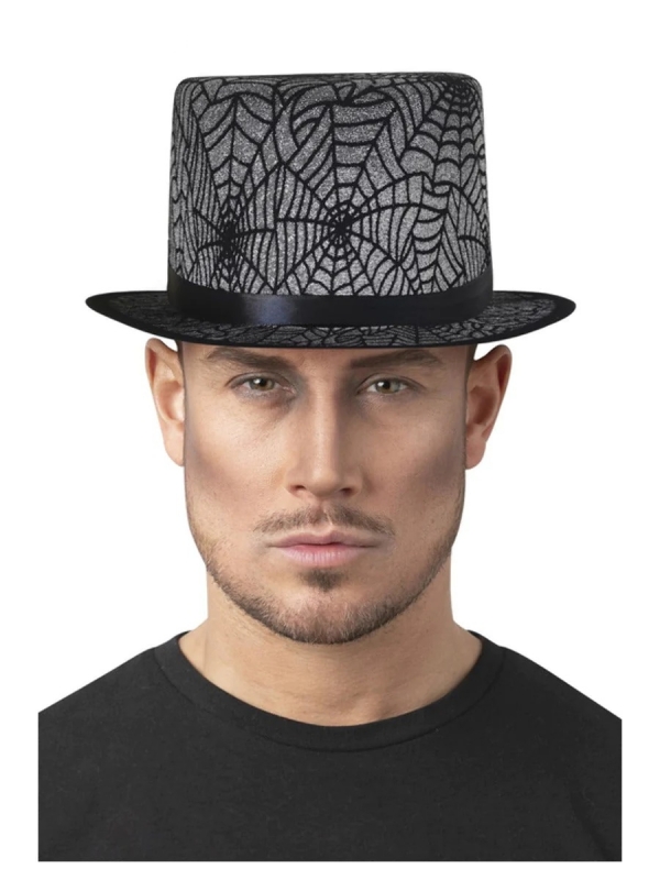 Chapeau haut de forme imprimé toile d'araignées pour Halloween