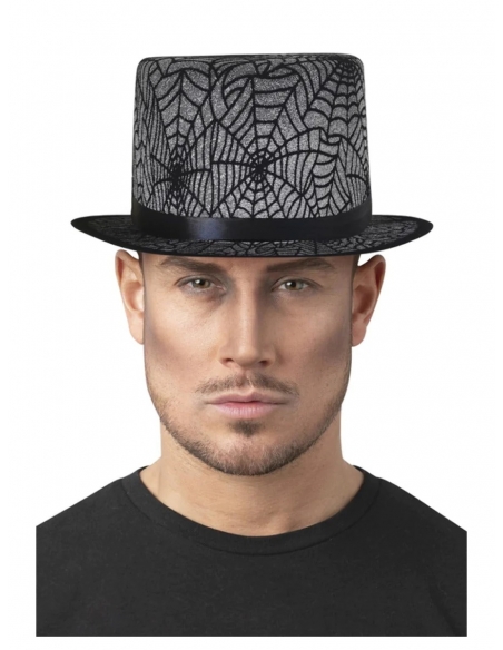 Chapeau haut de forme imprimé toile d'araignées pour Halloween