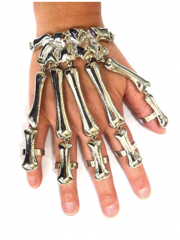 Bracelet métal squelette de main pour halloween
