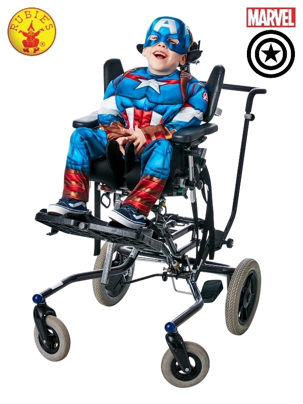 Déguisement Captain America garçon, adapté fauteuil roulant
