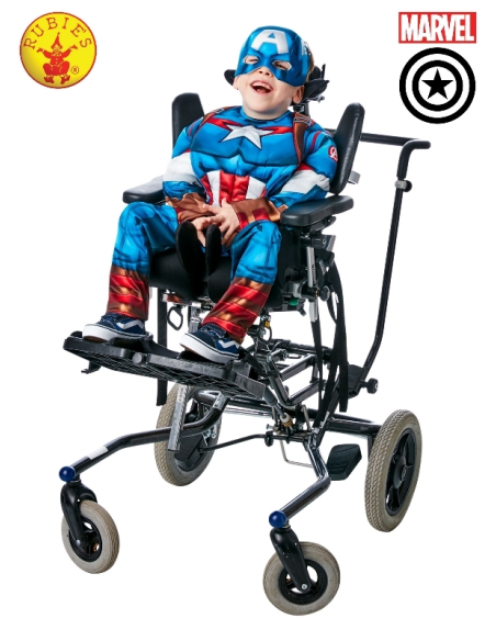 Déguisement Captain America garçon, adapté fauteuil roulant