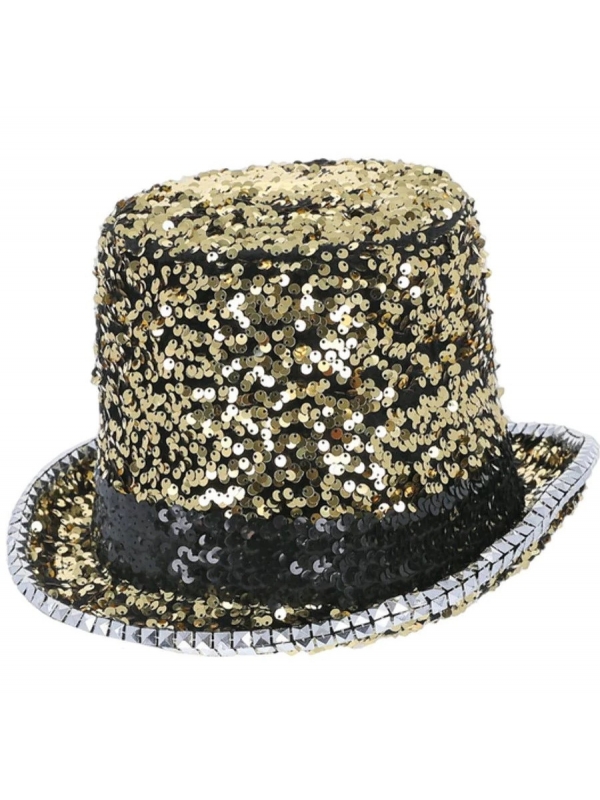 Chapeau haut de forme paillettes et strass luxe, couleurs au choix