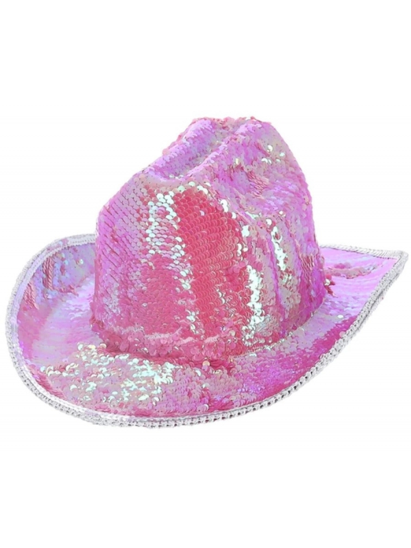 Chapeau de Cowboy Iridescent à Sequins Fever Deluxe - Rose