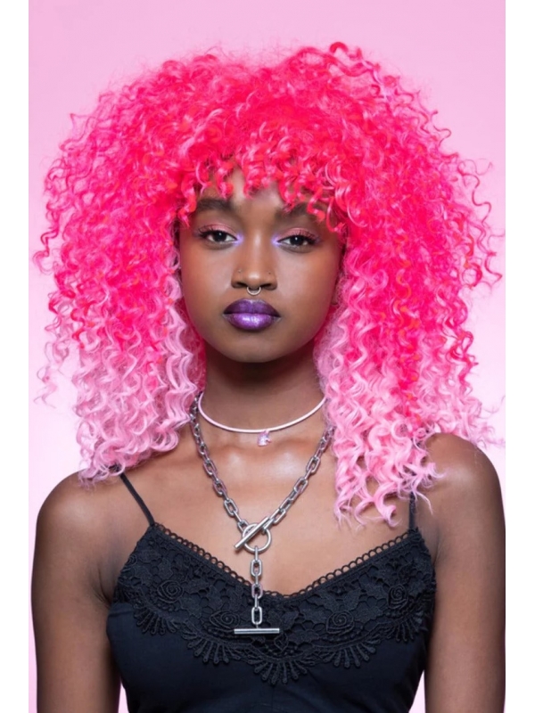 Perruque Manic Panic® Pink Passion™ boucles mi-longues serrées, coiffable à la chaleur