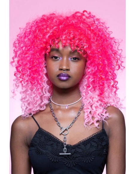 Perruque Manic Panic® Pink Passion™ boucles mi-longues serrées, coiffable à la chaleur