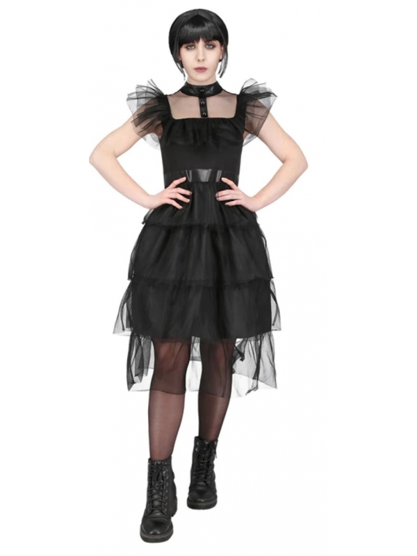 Déguisement Mercredi Addams Femme : Robe de Bal Noire avec Volants en Tulle