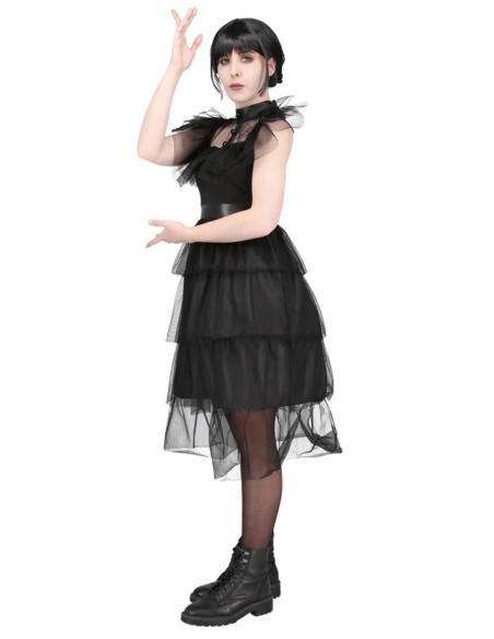 Déguisement Mercredi Addams Femme : Robe de Bal Noire avec Volants en Tulle