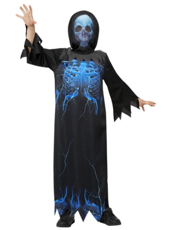 Déguisement Squelette Brillant Dans Le Noir Pour Garçon - Taille 5-6 Ans, Combinaison + Cagoule En Polyester