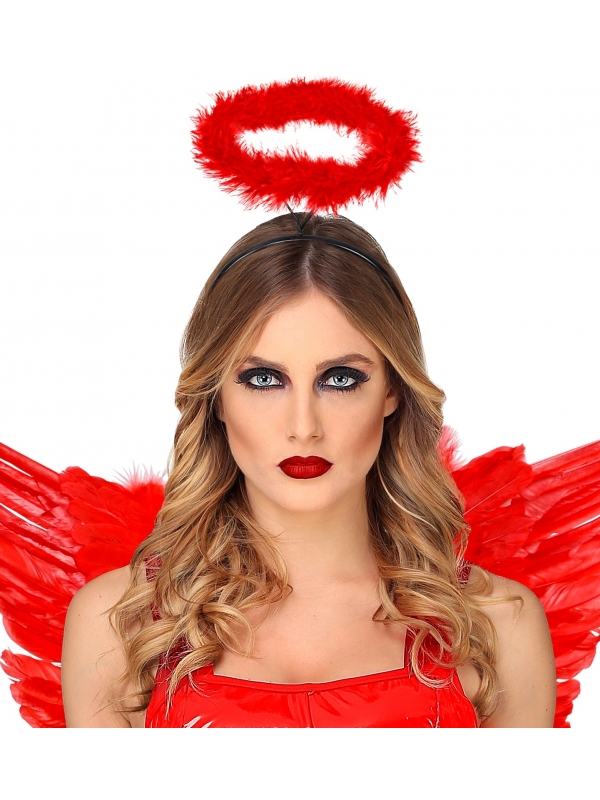 Auréole d'ange rouge en marabout - Accessoire céleste pour un déguisement angélique