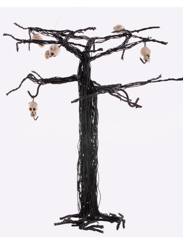 Décoration Halloween effrayante : Arbre hanté avec suspensions de tête de morts