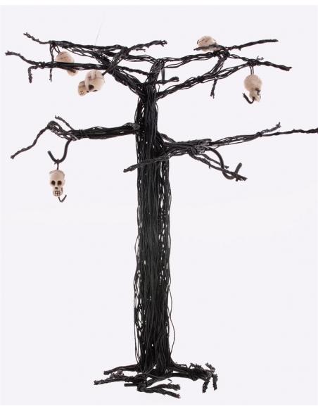 Décoration Halloween effrayante : Arbre hanté avec suspensions de tête de morts
