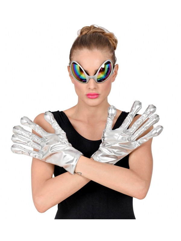 Gants d'Extraterrestres Gris Métalliques