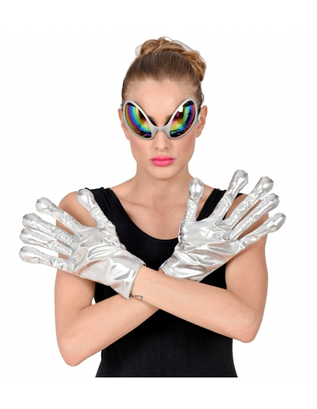 Gants d'Extraterrestres Gris Métalliques