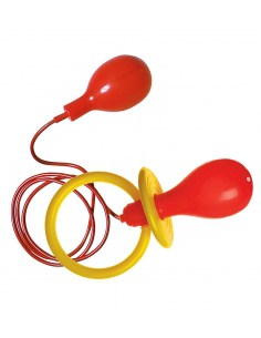 Amusez-vous avec notre maxi tétine lance-eau jaune et rouge pour une touche d'humour hilarante