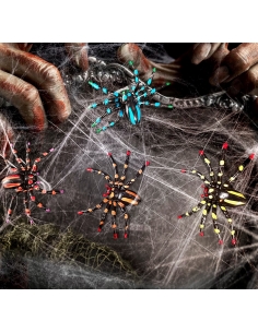 Set de 4 Araignées Colorées de 7,5 cm : déco effrayante Halloween 2