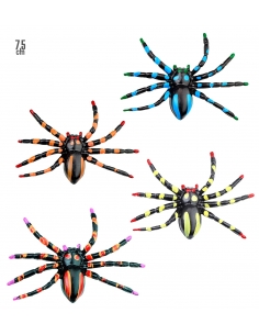 Set de 4 Araignées Colorées de 7,5 cm : déco effrayante Halloween