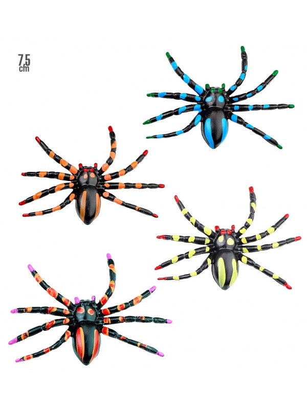 Set de 4 Araignées Colorées de 7,5 cm : déco effrayante Halloween