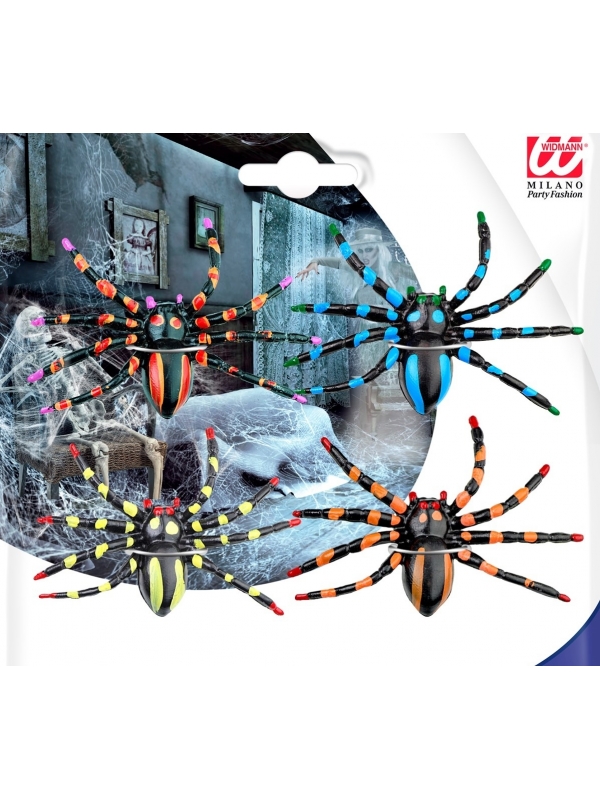 Set de 4 Araignées Colorées de 7,5 cm : déco effrayante Halloween