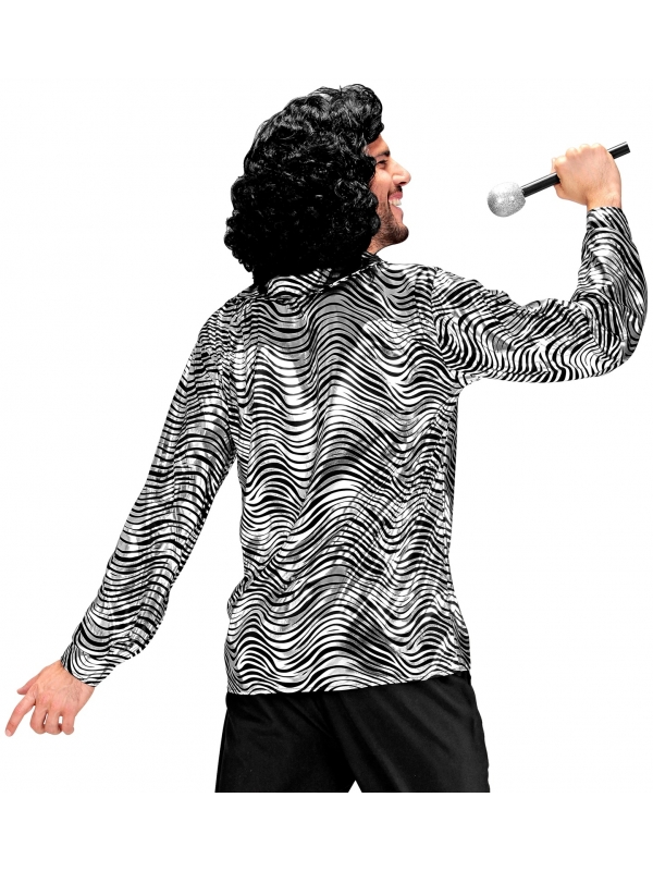 Chemise Disco Fever Argent et Noir Homme : Tailles M/L et XL