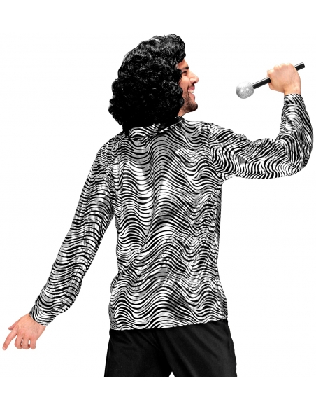 Chemise Disco Fever Argent et Noir Homme : Tailles M/L et XL