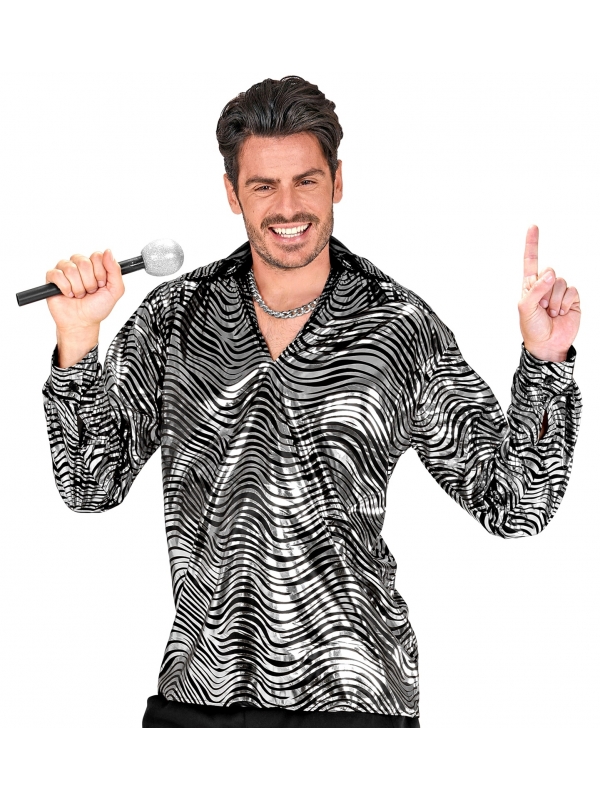 Chemise Disco Fever Argent et Noir Homme : Tailles M/L et XL