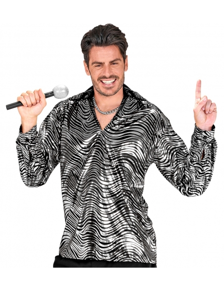 Chemise Disco Fever Argent et Noir Homme : Tailles M/L et XL