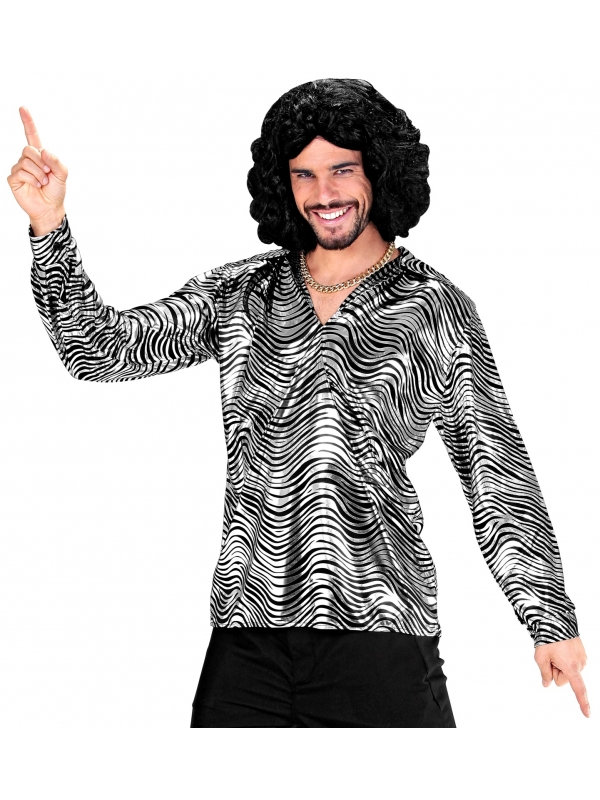 Chemise Disco Fever Argent et Noir Homme : Tailles M/L et XL